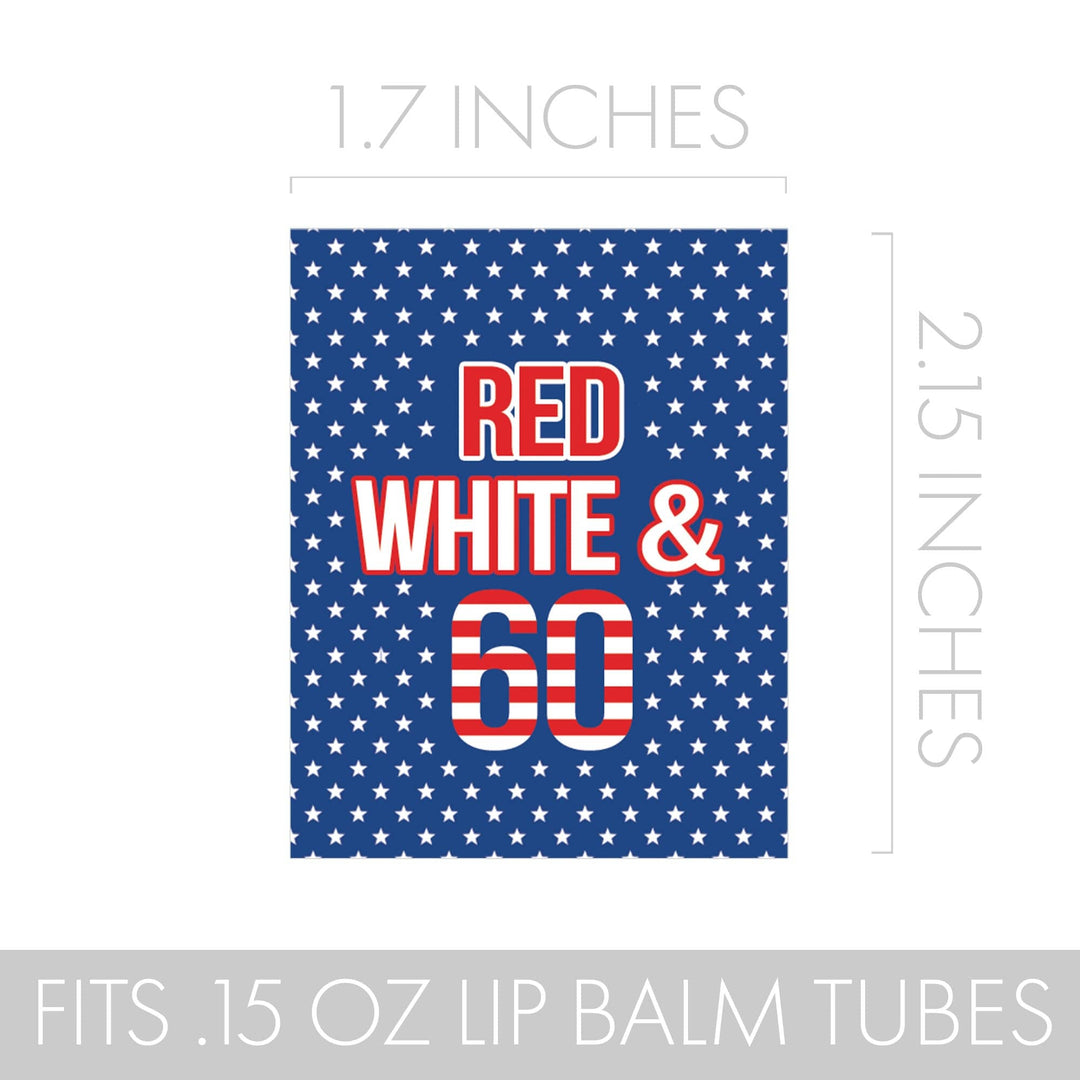 60th Birthday: Red White & Blue -  Lip Balm Labels - 36 Stickers