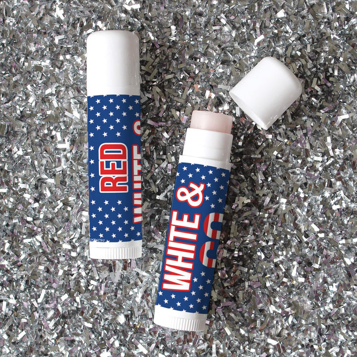 60th Birthday: Red White & Blue -  Lip Balm Labels - 36 Stickers