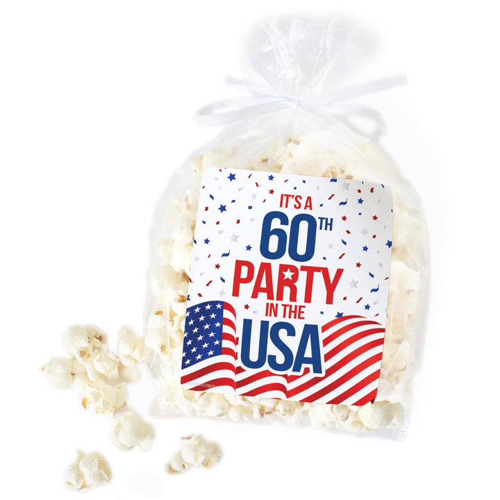 60th Birthday: Red White & Blue - Popcorn, Chip Bag, and Snack Bag Stickers - 32 Stickers