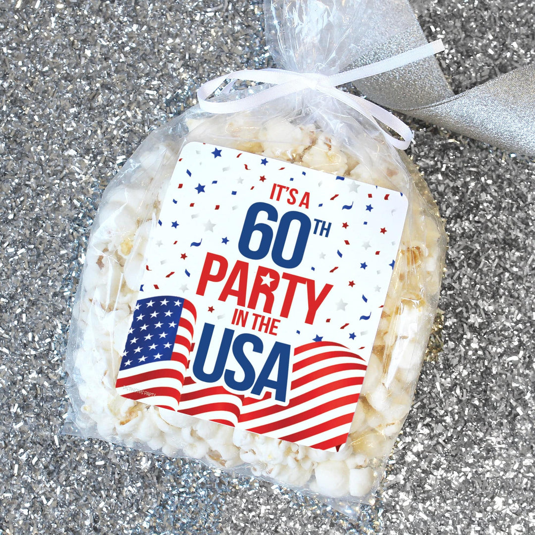 60th Birthday: Red White & Blue - Popcorn, Chip Bag, and Snack Bag Stickers - 32 Stickers