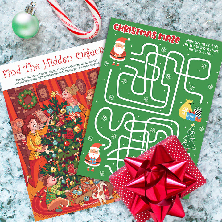 Christmas Cheer: Christmas Party Game Bundle- Hidden Objects, Matching, Maze, Connect the Dots - Preschool - 4 Game Bundle for 25 Kids