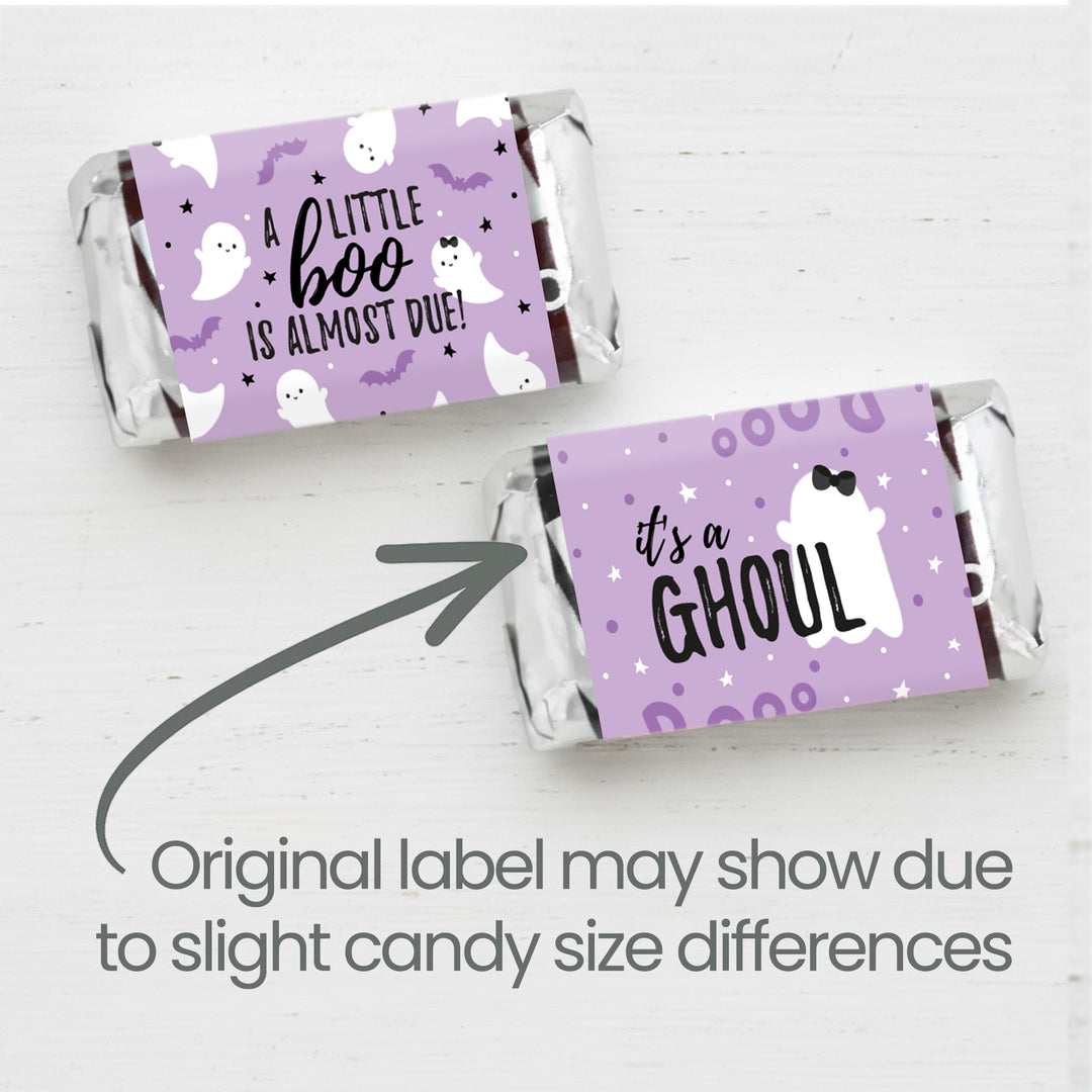 Little Boo: Purple - Girl Baby Shower - Fall Hershey's Miniatures Candy Bar Wrappers Stickers - 42 Stickers