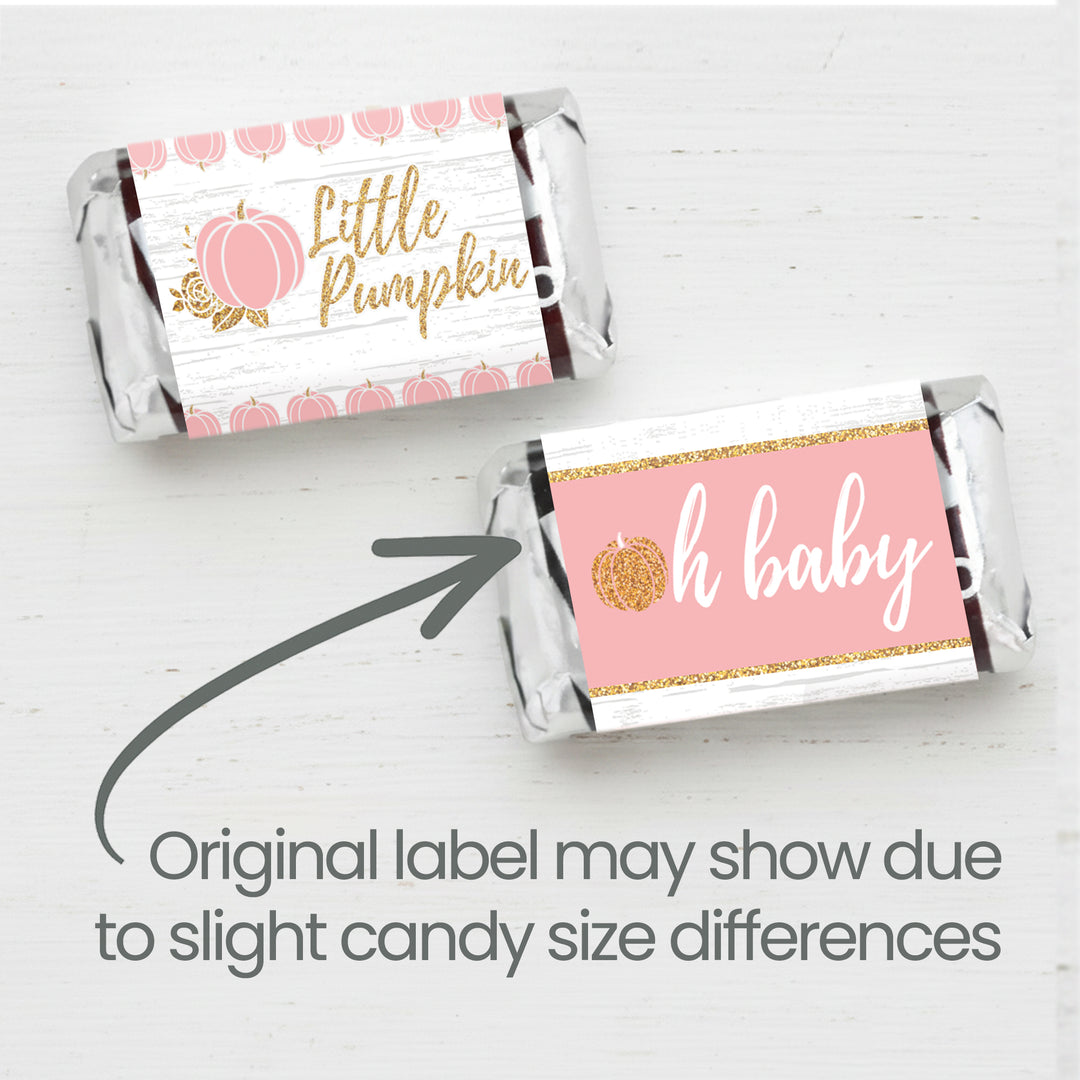 Little Pumpkin: Rosa y Dorado - Baby Shower - Mini Envoltorios para Barra de Dulces - Otoño, Niña - 45 Pegatinas