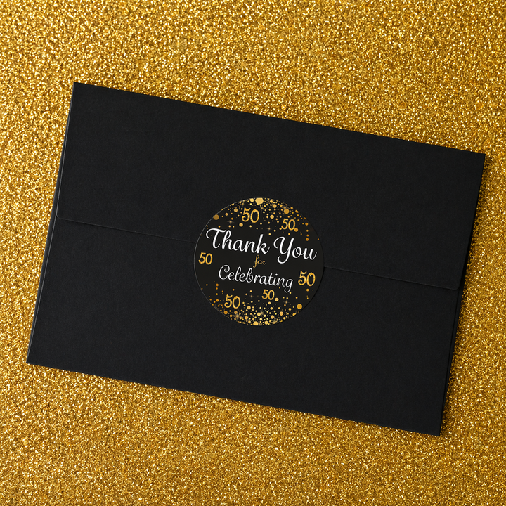 50th Birthday: Black & Gold - Adult Birthday -  Thank You Stickers - 40 Stickers
