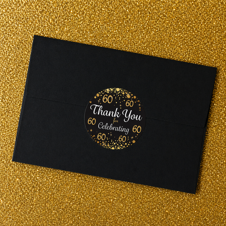 60th Birthday: Black & Gold - Adult Birthday - Thank You Stickers - 40 Stickers