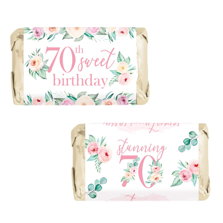 70th Birthday: Floral - Hershey's Miniatures Candy Bar Wrappers - 45 Stickers