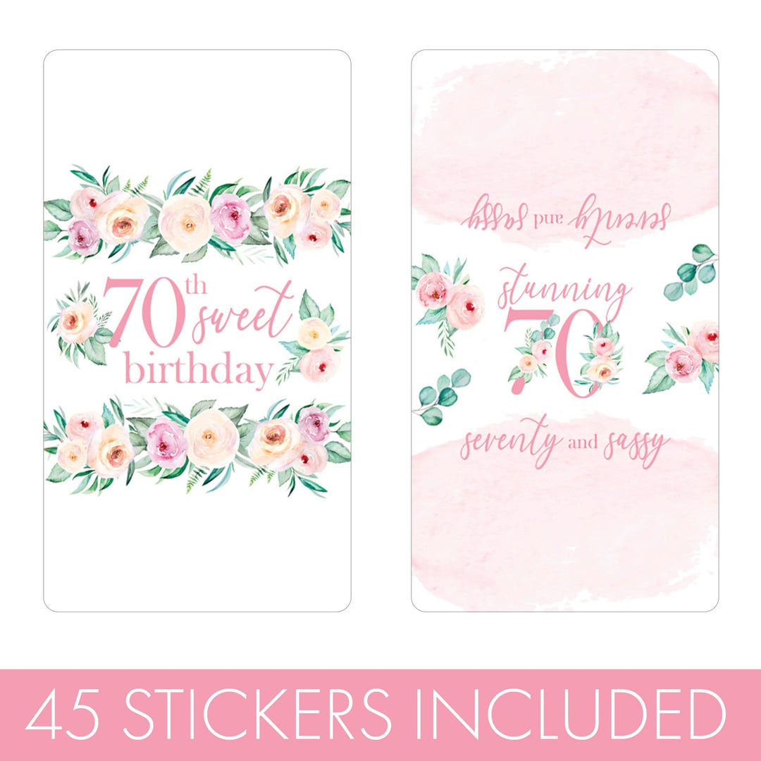 70th Birthday: Floral - Hershey's Miniatures Candy Bar Wrappers - 45 Stickers