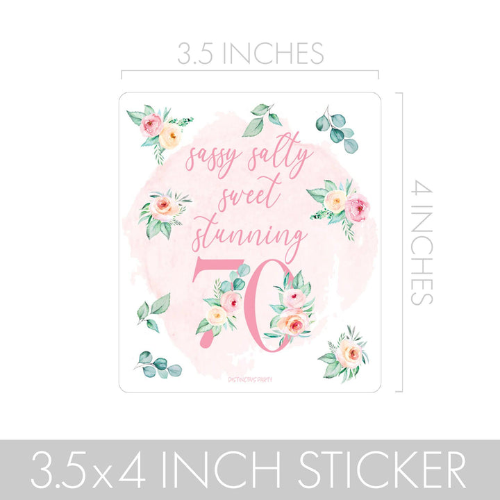 70th Birthday: Floral - Popcorn, Chip Bag, and Snack Bag Stickers - 32 Stickers