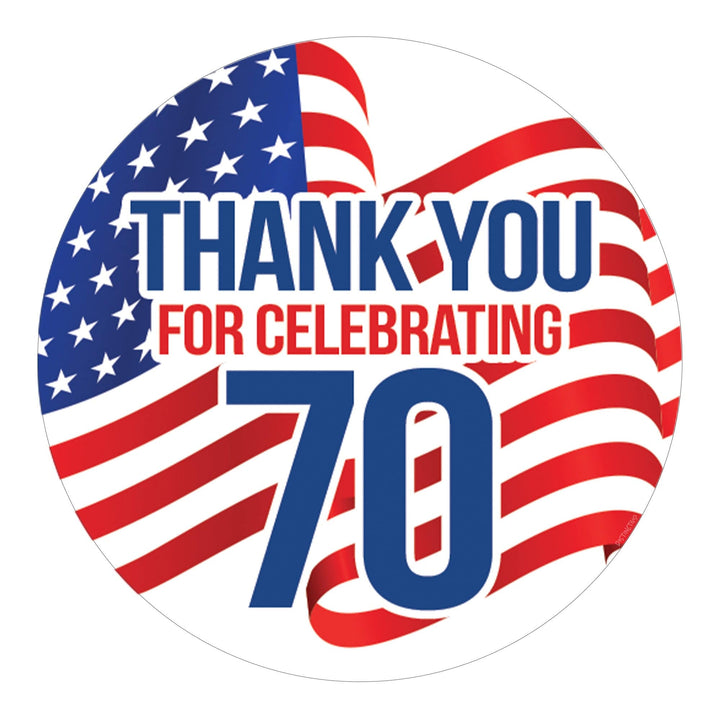 70th Birthday: Red White & Blue - Circle Label Thank You Stickers - 40 Stickers