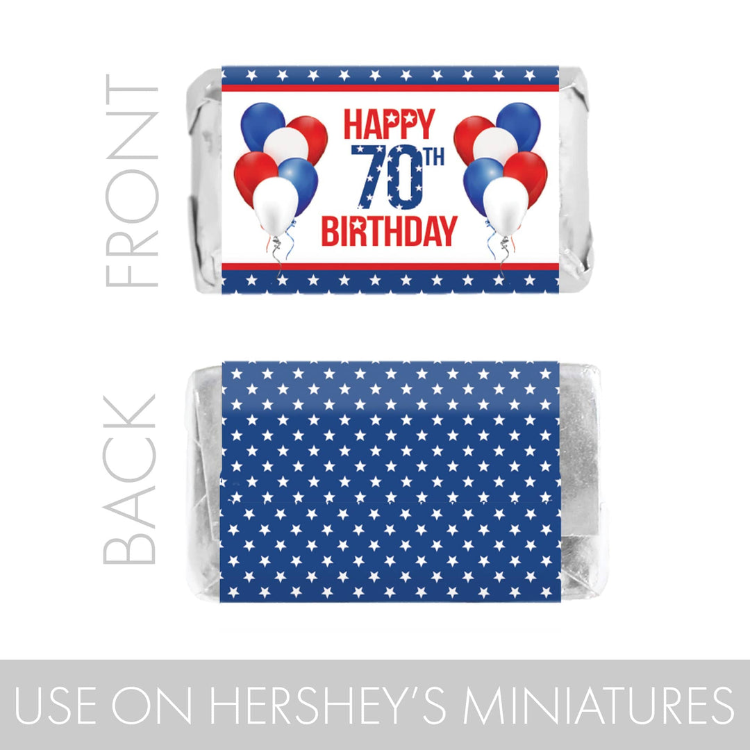 70th Birthday: Red White & Blue - Hershey's Miniatures Candy Bar Wrappers - 45 Stickers