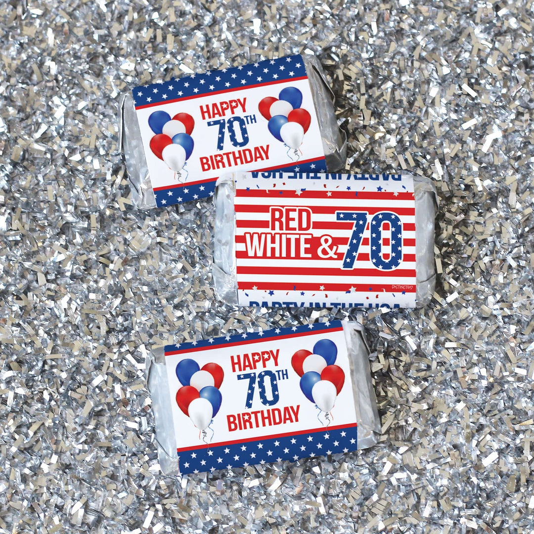 70th Birthday: Red White & Blue - Hershey's Miniatures Candy Bar Wrappers - 45 Stickers