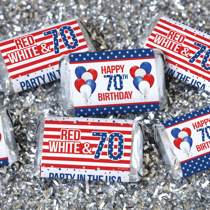 70th Birthday: Red White & Blue - Hershey's Miniatures Candy Bar Wrappers - 45 Stickers