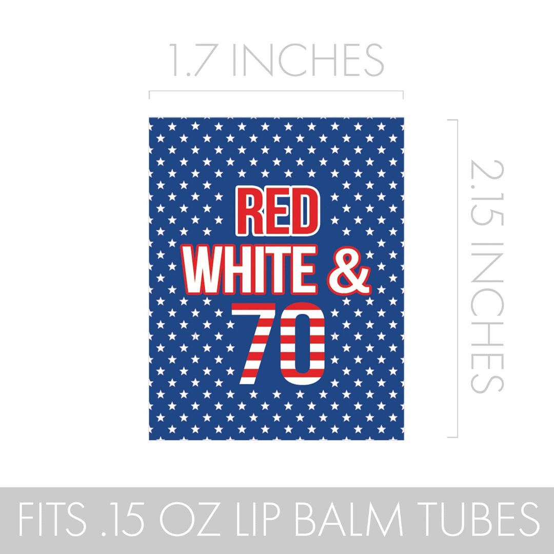 70th Birthday: Red White & Blue - Lip Balm Labels - 36 Stickers