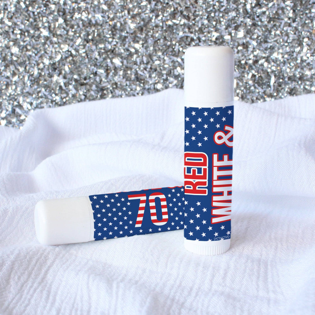 70th Birthday: Red White & Blue - Lip Balm Labels - 36 Stickers