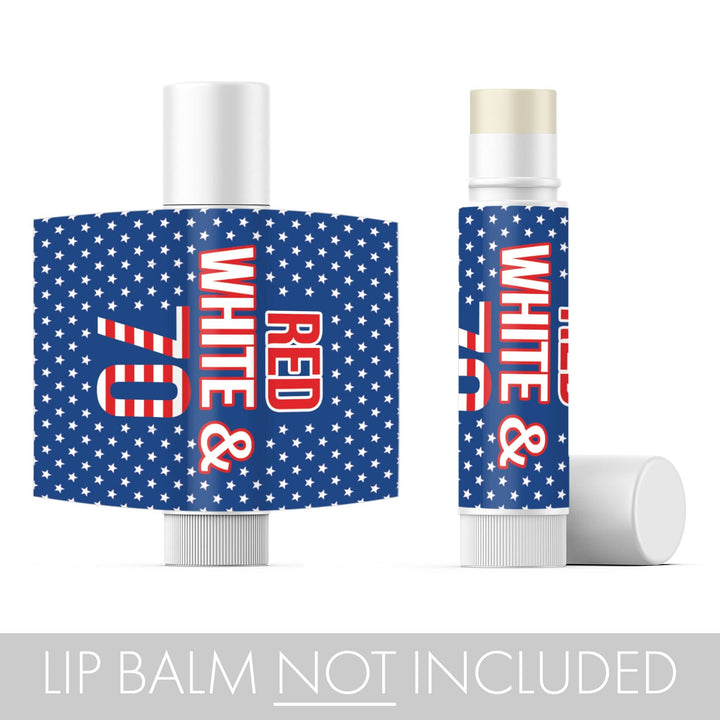 70th Birthday: Red White & Blue - Lip Balm Labels - 36 Stickers