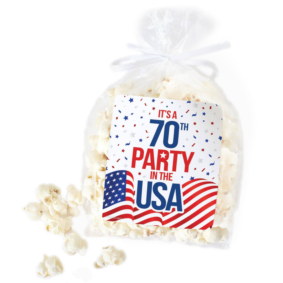 70th Birthday: Red White & Blue - Popcorn, Chip Bag, and Snack Bag Stickers - 32 Stickers