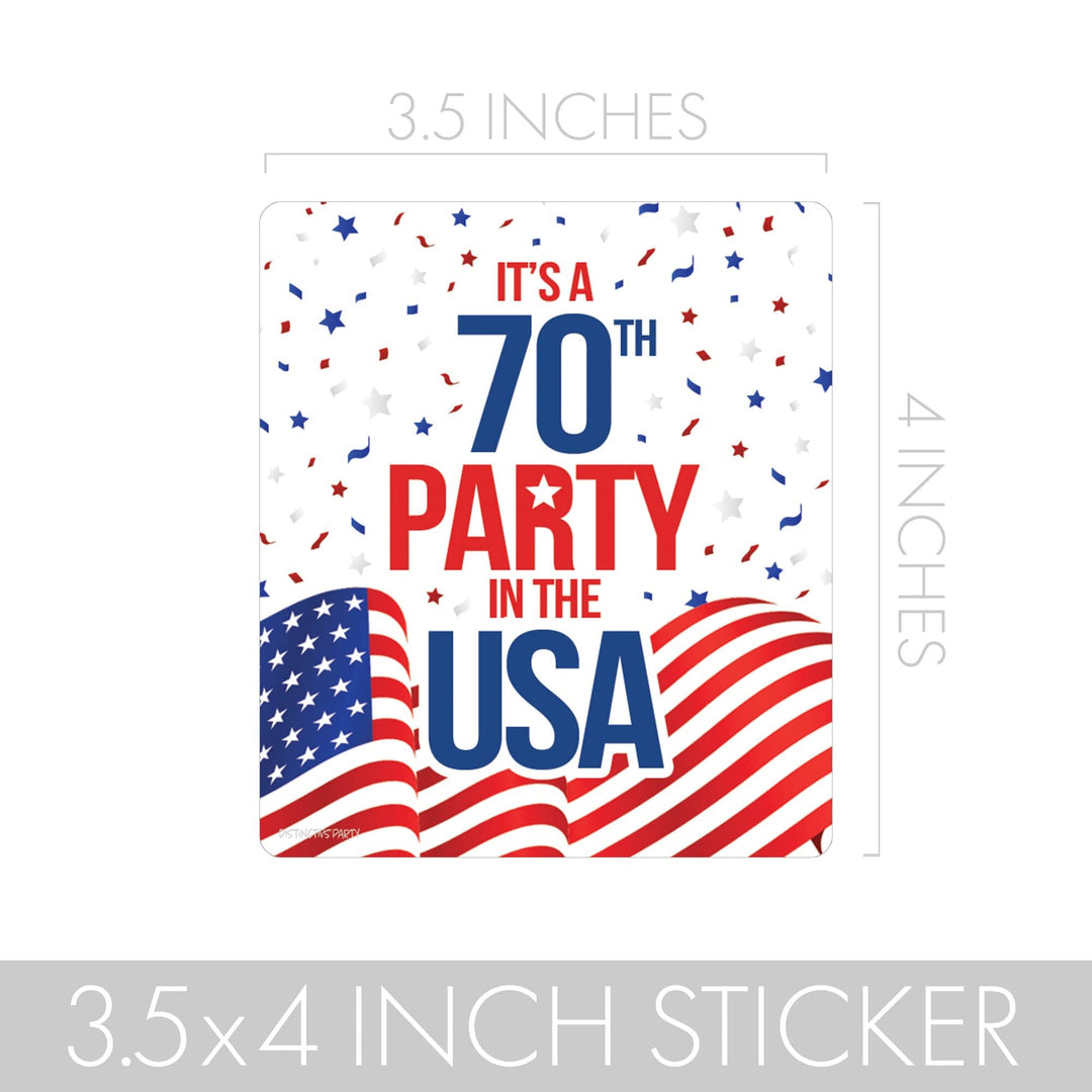 70th Birthday: Red White & Blue - Popcorn, Chip Bag, and Snack Bag Stickers - 32 Stickers