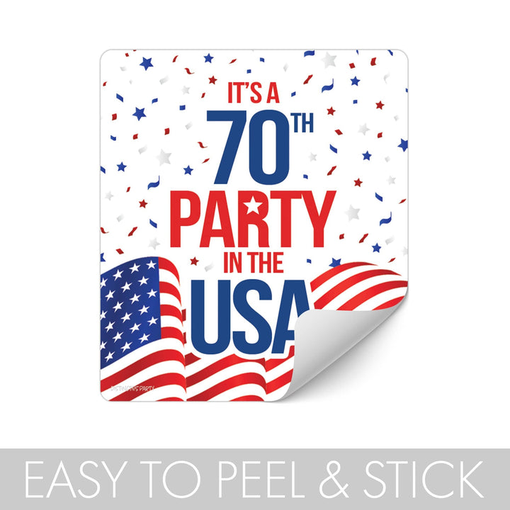 70th Birthday: Red White & Blue - Popcorn, Chip Bag, and Snack Bag Stickers - 32 Stickers