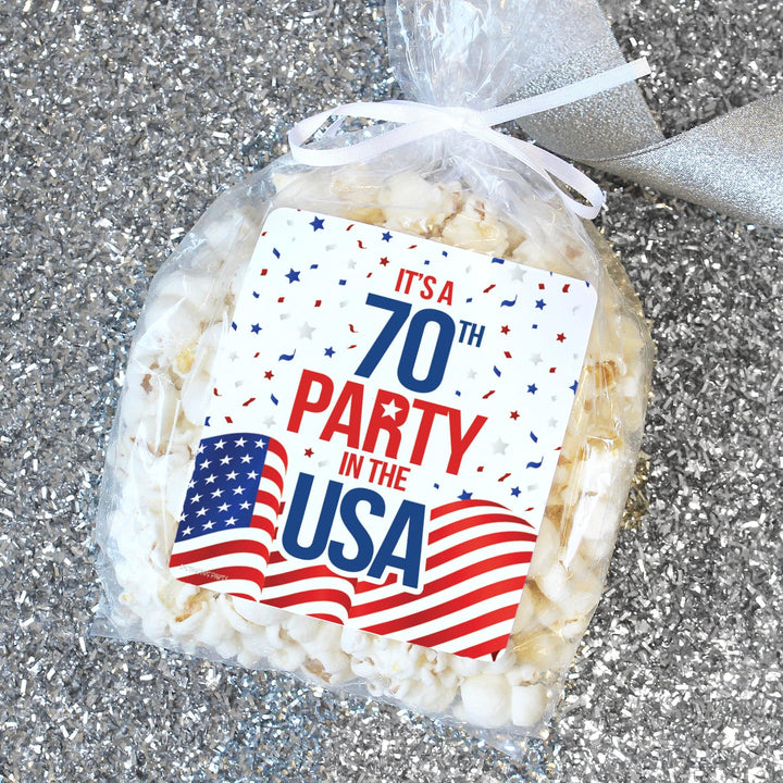 70th Birthday: Red White & Blue - Popcorn, Chip Bag, and Snack Bag Stickers - 32 Stickers