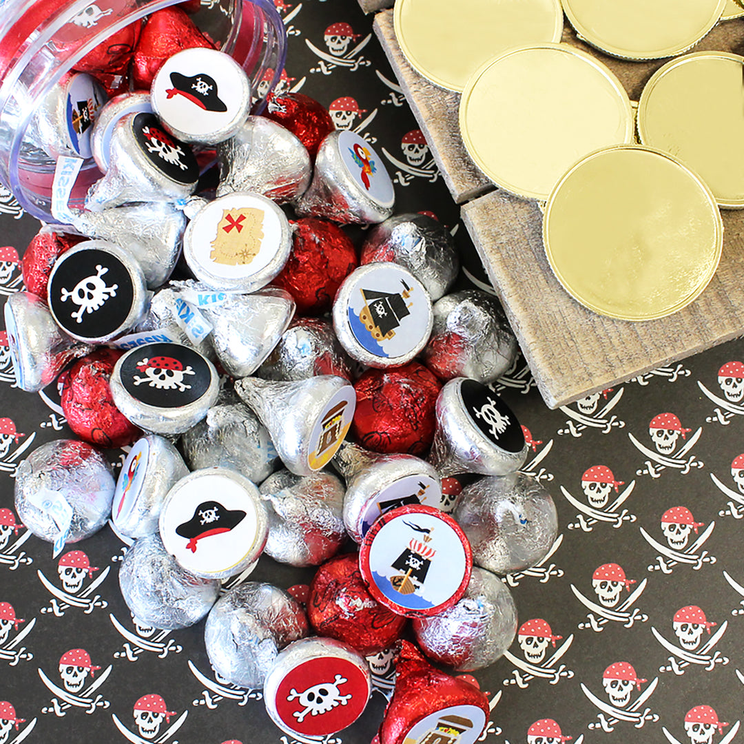 Pirate Treasure Map: Kid's Birthday - Party Favor Stickers - Fits on Hershey's Kisses -  180 Stickers