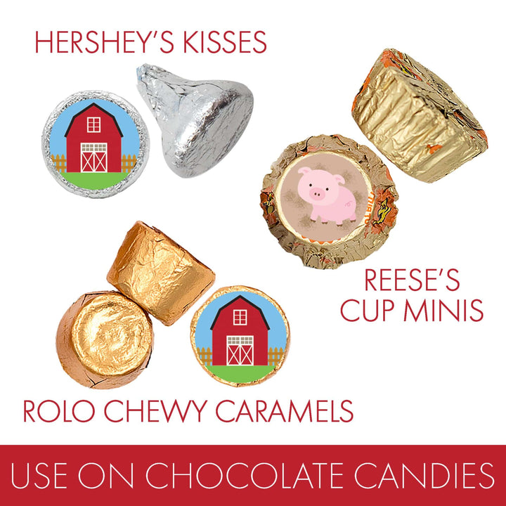 Animales de granja de corral: cumpleaños infantil - Calcomanías redondas para dulces - Se adapta a Hershey's® Kisses - 180 calcomanías