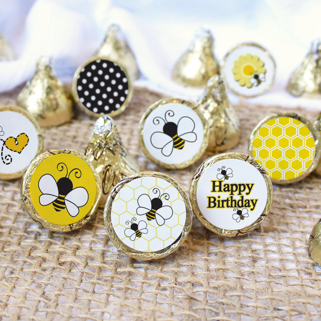 Bumble Bee: Cumpleaños infantil - Pegatinas para regalos de fiesta - Se adapta a Hershey's Kisses - 180 pegatinas
