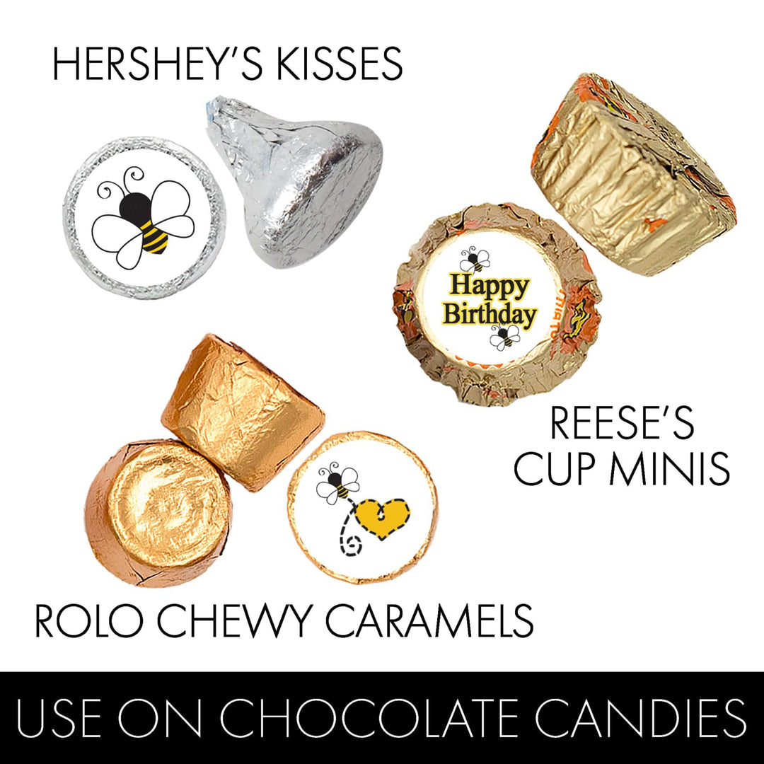 Bumble Bee: Kid's Birthday - Party Favor  Stickers - Fits on Hershey's Kisses - 180 Stickers