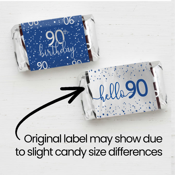 Blue and Silver 90th Birthday Candy Bar Stickers - Hershey's® Miniatures Candy Bar Wrappers