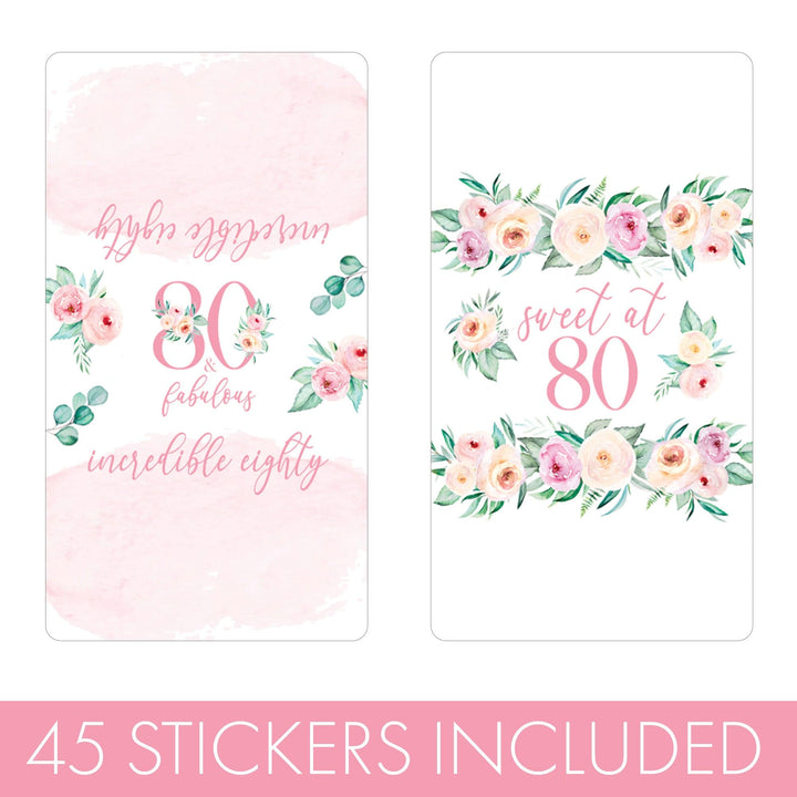 80th Birthday: Floral - Hershey's Miniatures Candy Bar Wrappers - 45 Stickers