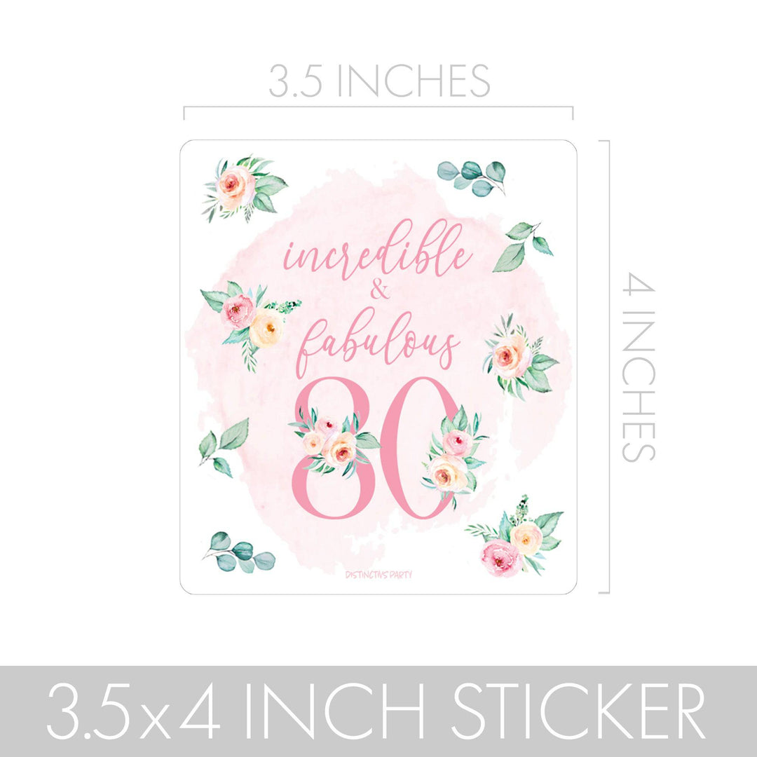 80th Birthday: Floral - Popcorn, Chip Bag, and Snack Bag Stickers - 32 Stickers