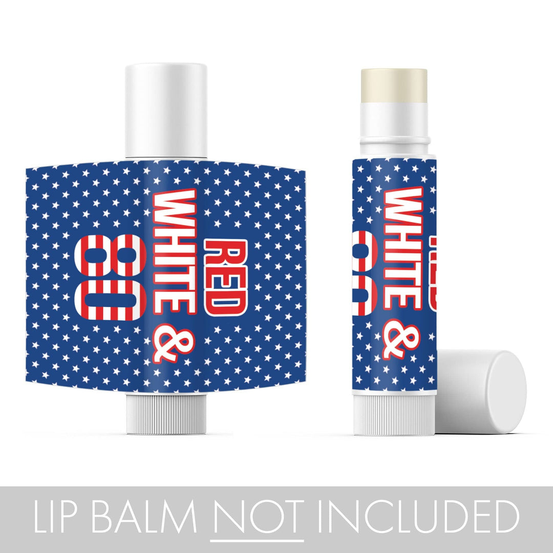 80th Birthday: Red White & Blue - Lip Balm Labels - 36 Stickers