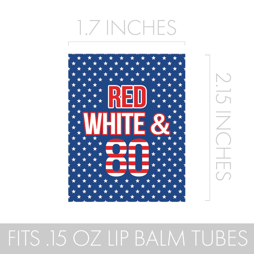 80th Birthday: Red White & Blue - Lip Balm Labels - 36 Stickers