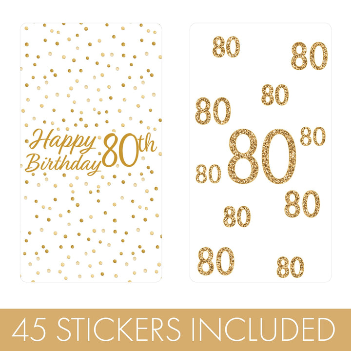 80th Birthday: White and Gold - Adult Birthday - Hershey's Miniatures Candy Bar Wrappers Stickers - 45 Stickers - Distinctivs Party