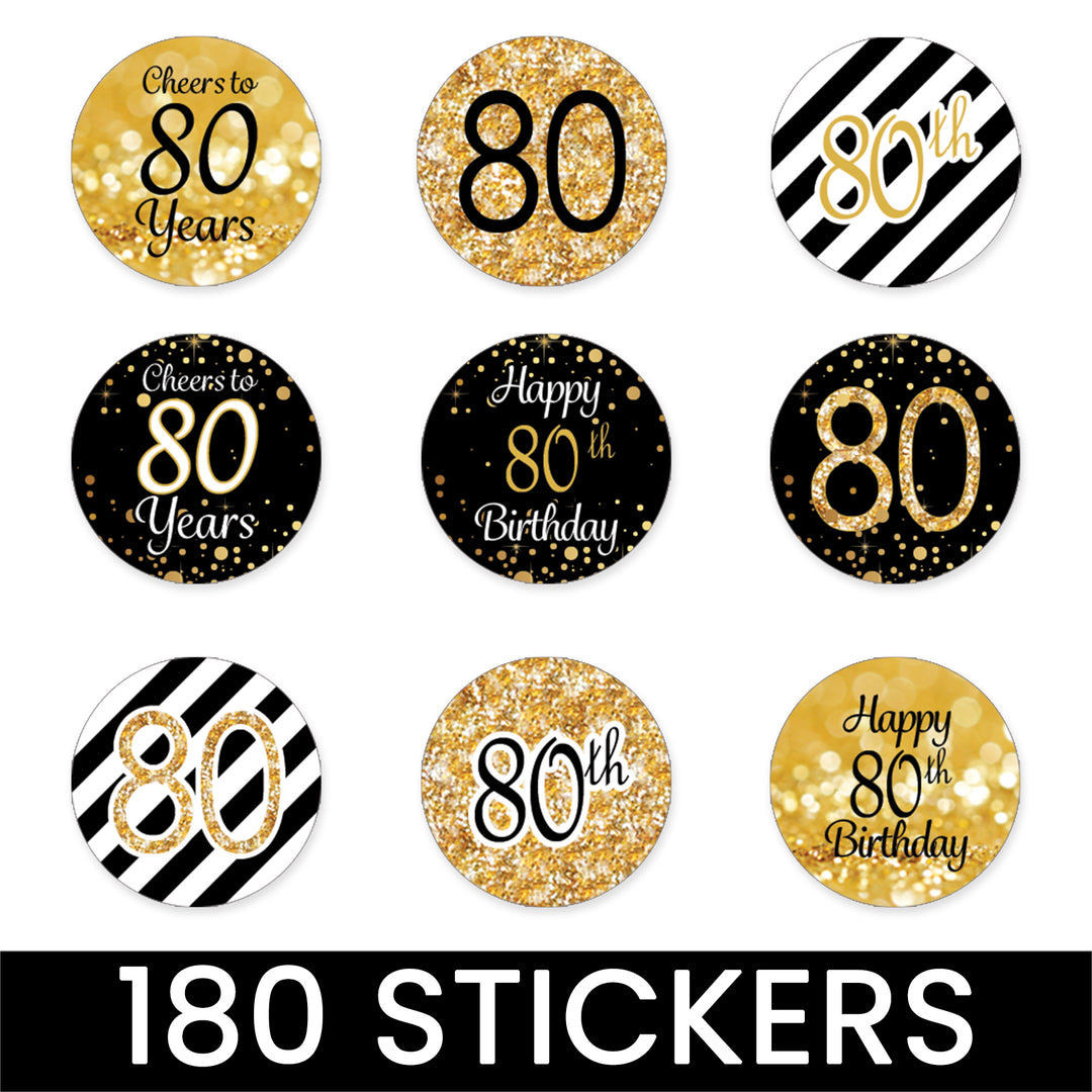 80th Birthday: Black & Gold - Fits on Chocolate Kisses - 180 Stickers