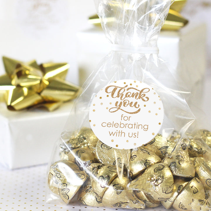 Cumpleaños personalizado: blanco y dorado - Etiquetas de agradecimiento para regalos - 40 pegatinas