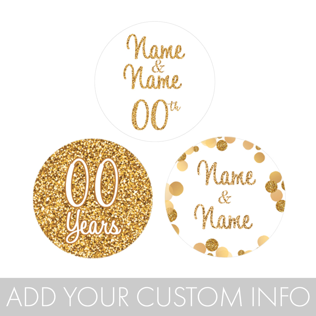 Personalized Gold Wedding Anniversary: Party Favor Stickers -  Fits on Hershey® Kisses - 180 Stickers