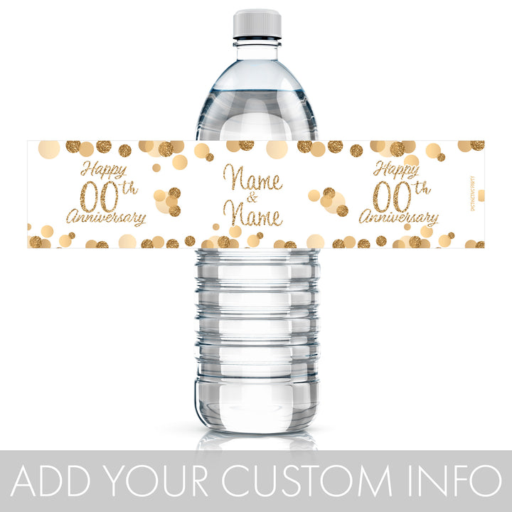 Etiquetas personalizadas para botellas de agua de aniversario de bodas de oro - 24 pegatinas impermeables