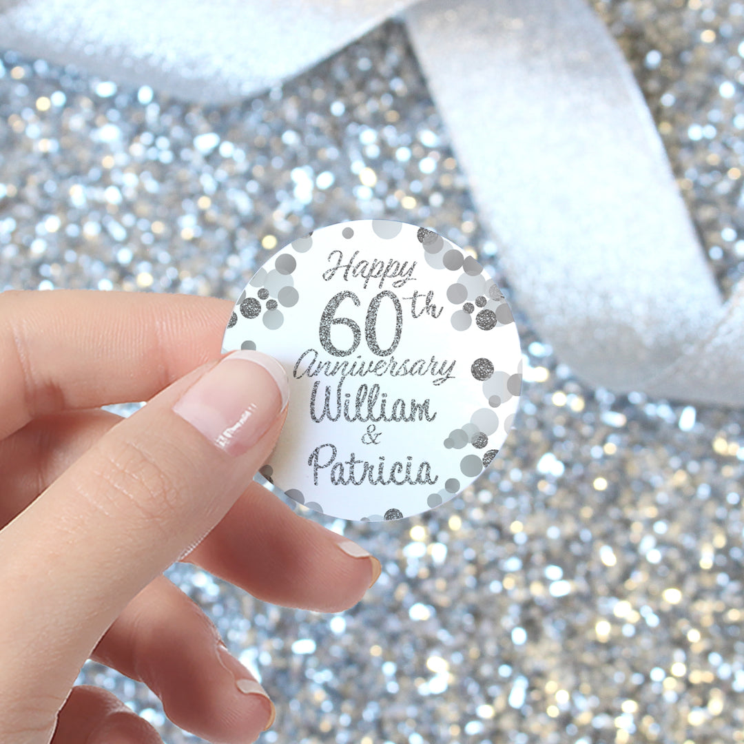 Personalized Silver Wedding Anniversary: Party Favor Stickers - 40 Stickers
