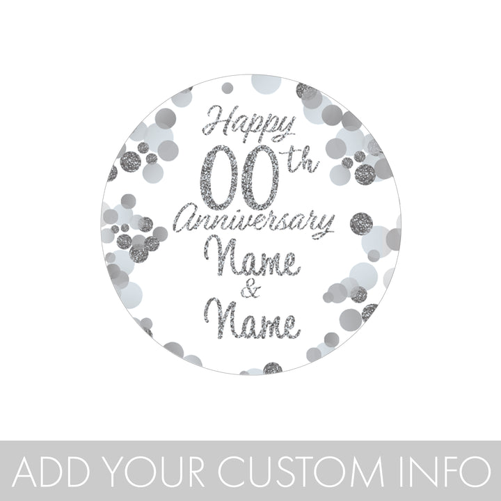 Personalized Silver Wedding Anniversary: Party Favor Stickers - 40 Stickers