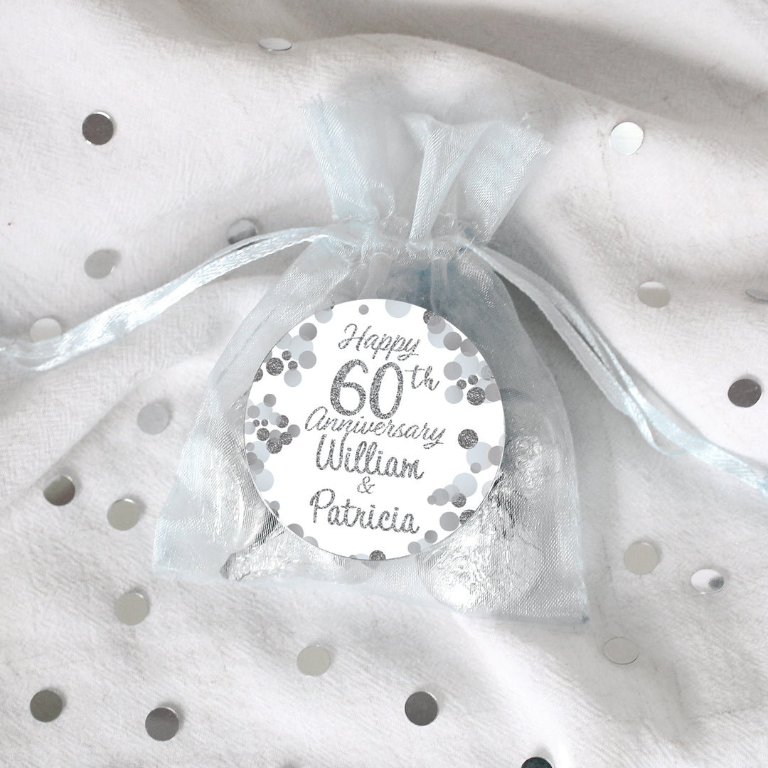 Personalized Silver Wedding Anniversary: Party Favor Stickers - 40, 100, or 250 Stickers