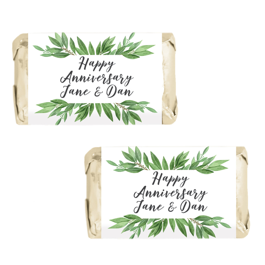 Personalized Greenery: Anniversary, Baby Shower, Birthday, Bridal Shower or Wedding - Mini Candy Bar Labels - 45 Stickers