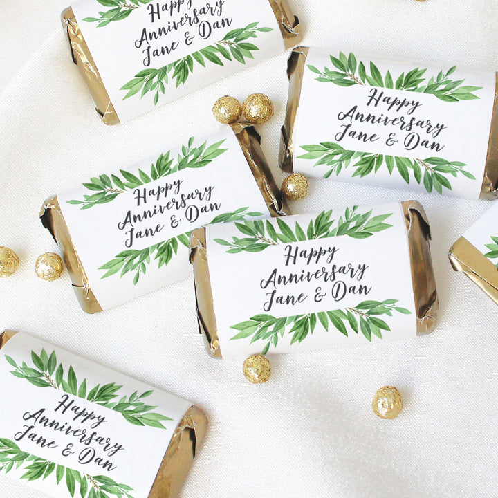 Personalized Greenery: Anniversary, Baby Shower, Birthday, Bridal Shower or Wedding - Mini Candy Bar Labels - 45 Stickers