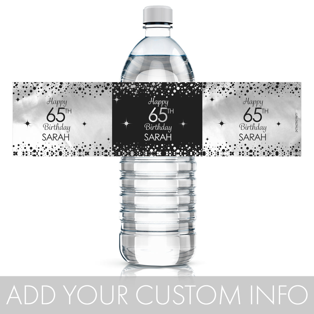 Personalized Birthday: Black and Silver - Water Bottle Labels - Foil - 24 Stickers