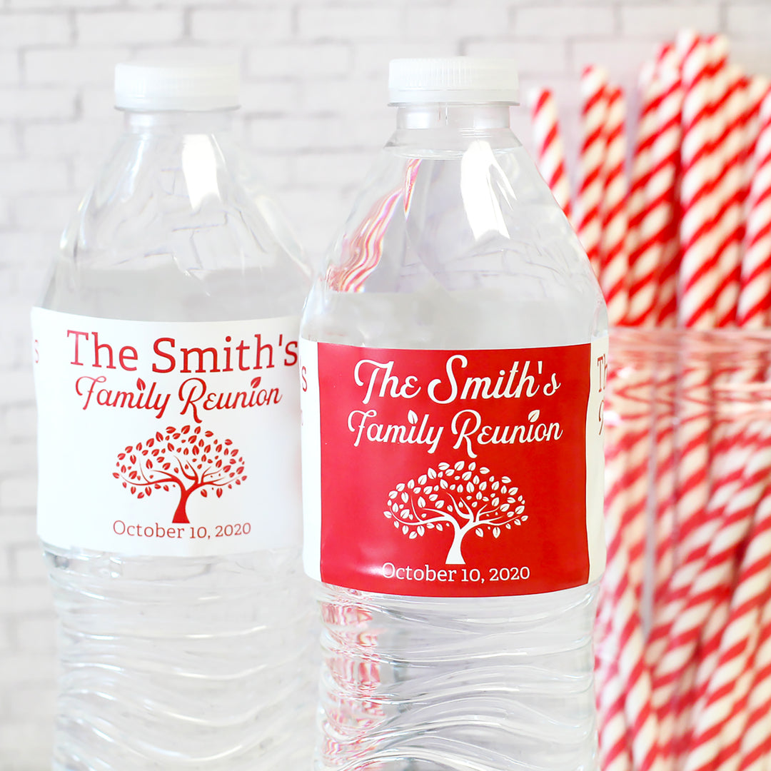 Personalized Family Reunion Party Water Bottle Labels - 24, 100, or 250  Stickers (9 Color Choices)