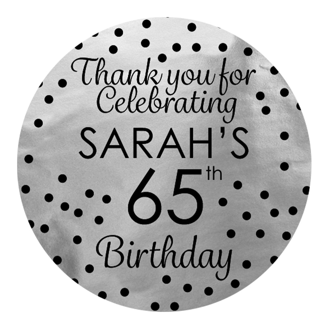 Personalized Birthday: Black and Silver - Round Favor Labels - Foil - 40 Stickers