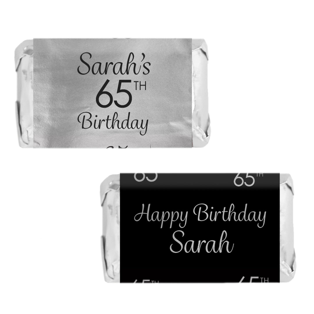 Personalized Birthday: Black and Silver - Mini Candy Bar Labels - Foil - 45 ct
