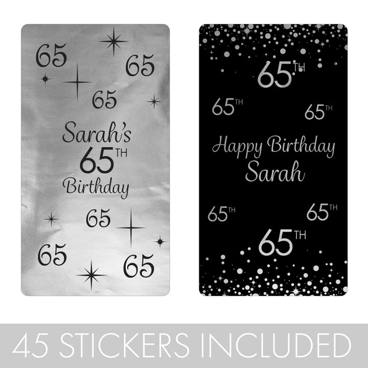 Cumpleaños personalizado: negro y plateado - Mini etiquetas para barra de dulces - Papel de aluminio - 45 ct