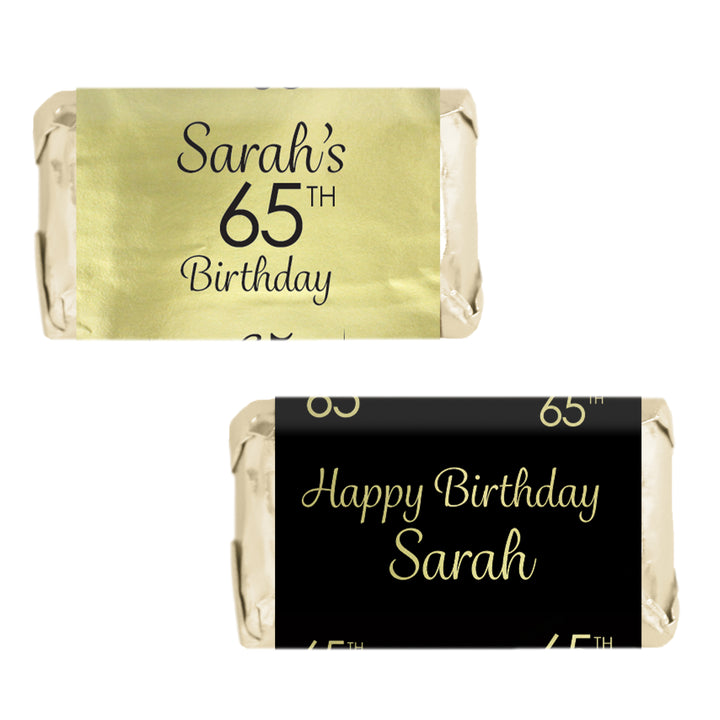 Personalized Birthday: Black and Gold - Mini Candy Bar Labels - Shiny Foil - 45 or 250 Stickers