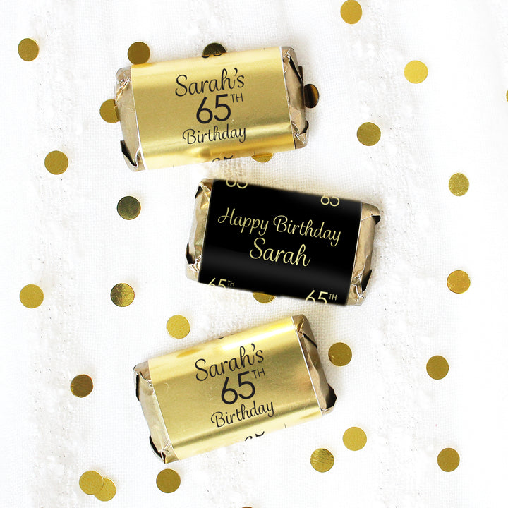 Cumpleaños personalizado: negro y dorado - Mini etiquetas para barra de dulces - Lámina brillante - 45 pegatinas