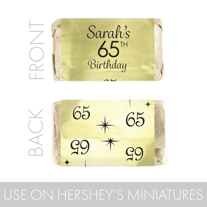 Cumpleaños personalizado: negro y dorado - Mini etiquetas para barra de dulces - Lámina brillante - 45 pegatinas